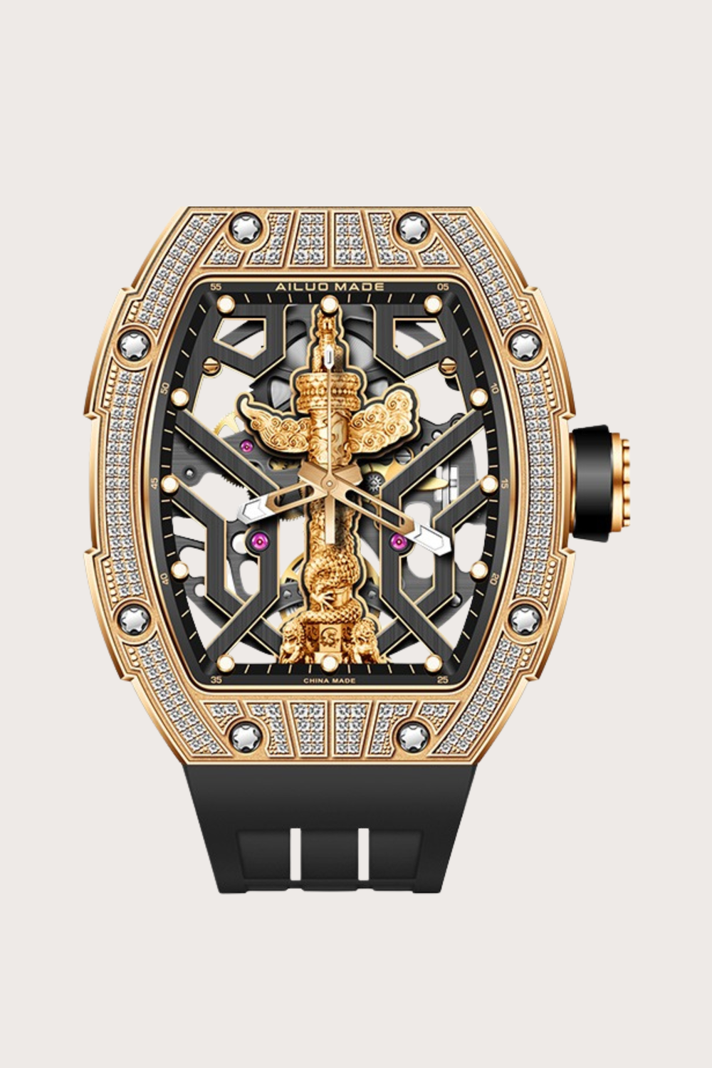 Ailuo Made 6629 Series Fashion Trend Full Hollow Automatic Golden and Silver Mechanical Men's Watch