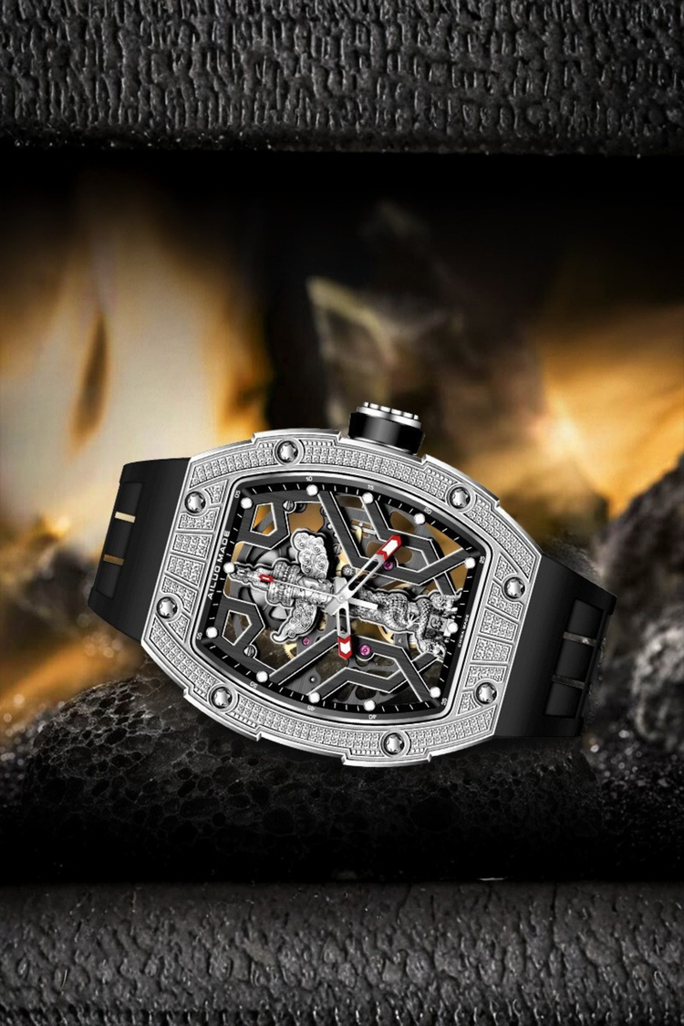Ailuo Made 6629 Series Fashion Trend Full Hollow Automatic Silver Mechanical Men's Watch