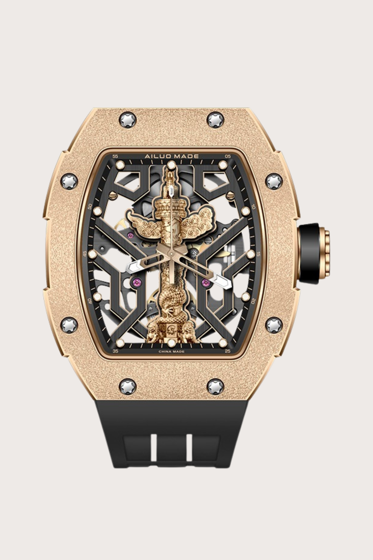 Ailuo Made 6629 Series Frosted Gold Craft Luminous Automatic Golden Mechanical Men's Watch