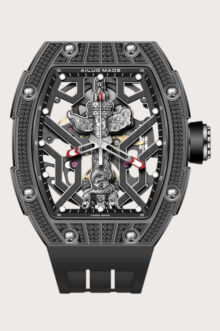 Ailuo Made 6629 Series Frosted Luminous Automatic Fully Black Mechanical Men's Watch