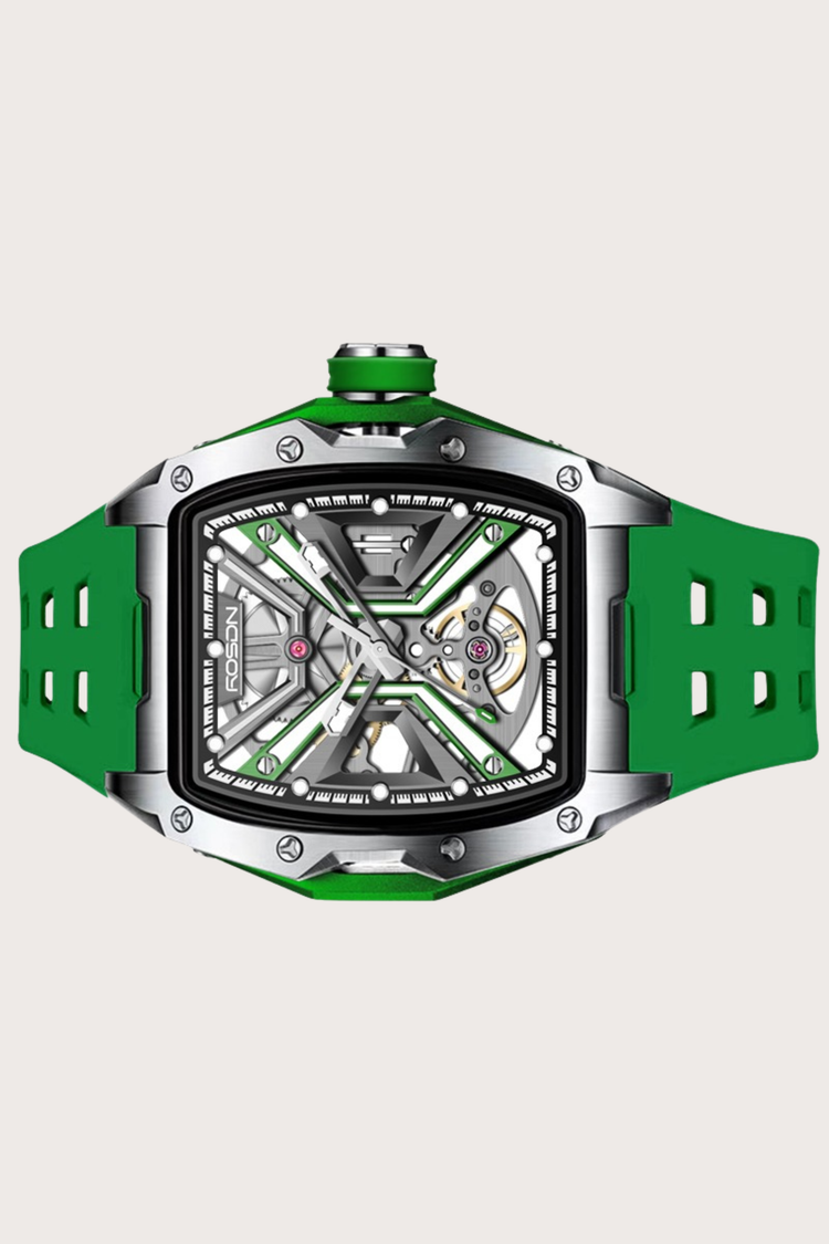 Luxury Green G2710 Series High Quality Barrel Shape Silicone Band Automatic Mechanical ROSDN Watch