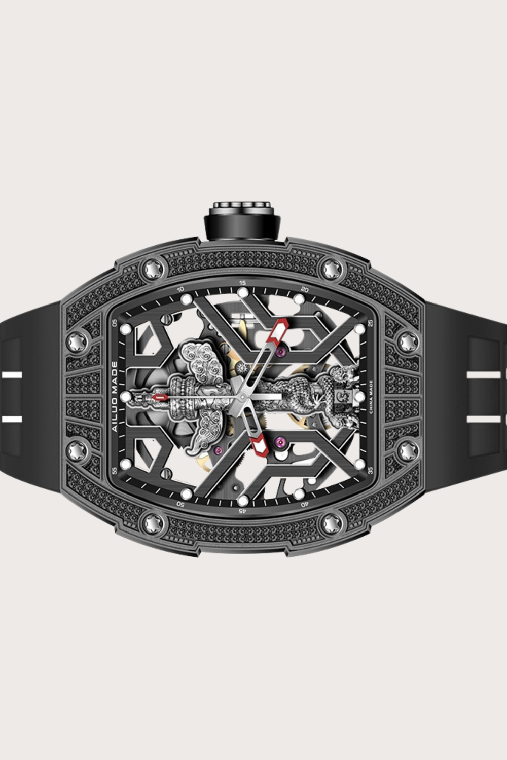 Ailuo Made 6629 Series Frosted Luminous Automatic Fully Black Mechanical Men's Watch