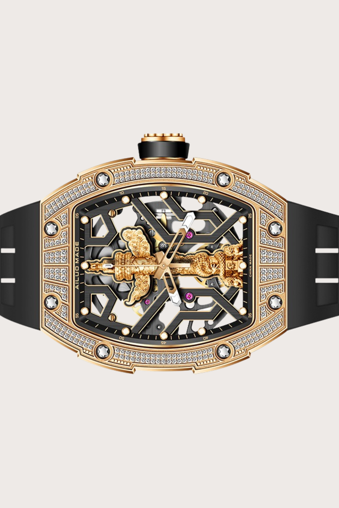 Ailuo Made 6629 Series Fashion Trend Full Hollow Automatic Golden and Silver Mechanical Men's Watch
