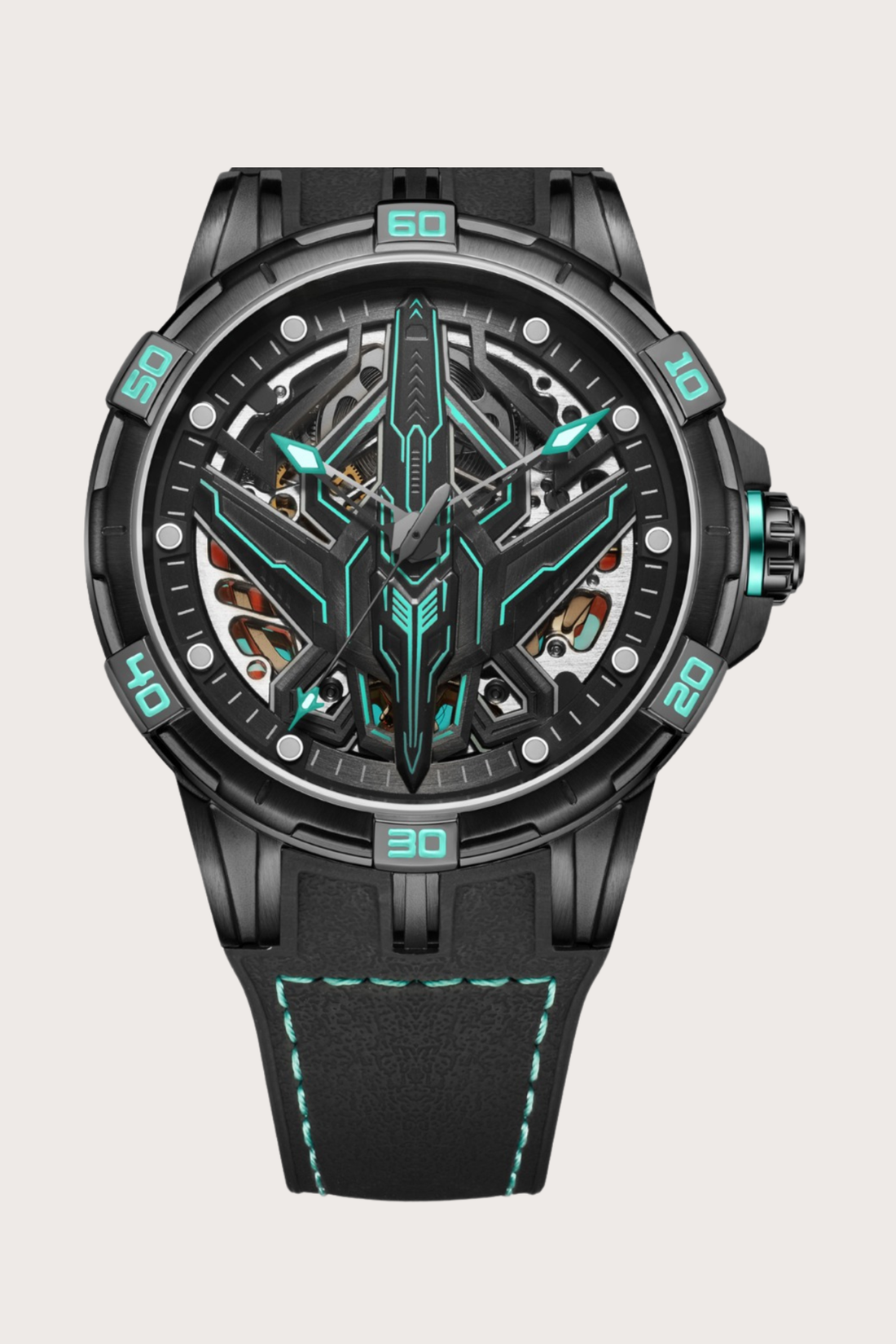 Luxury G6635 Series Aviation Design Automatic Mechanical Watch in Black and Cyan | Ailuo Made Edition