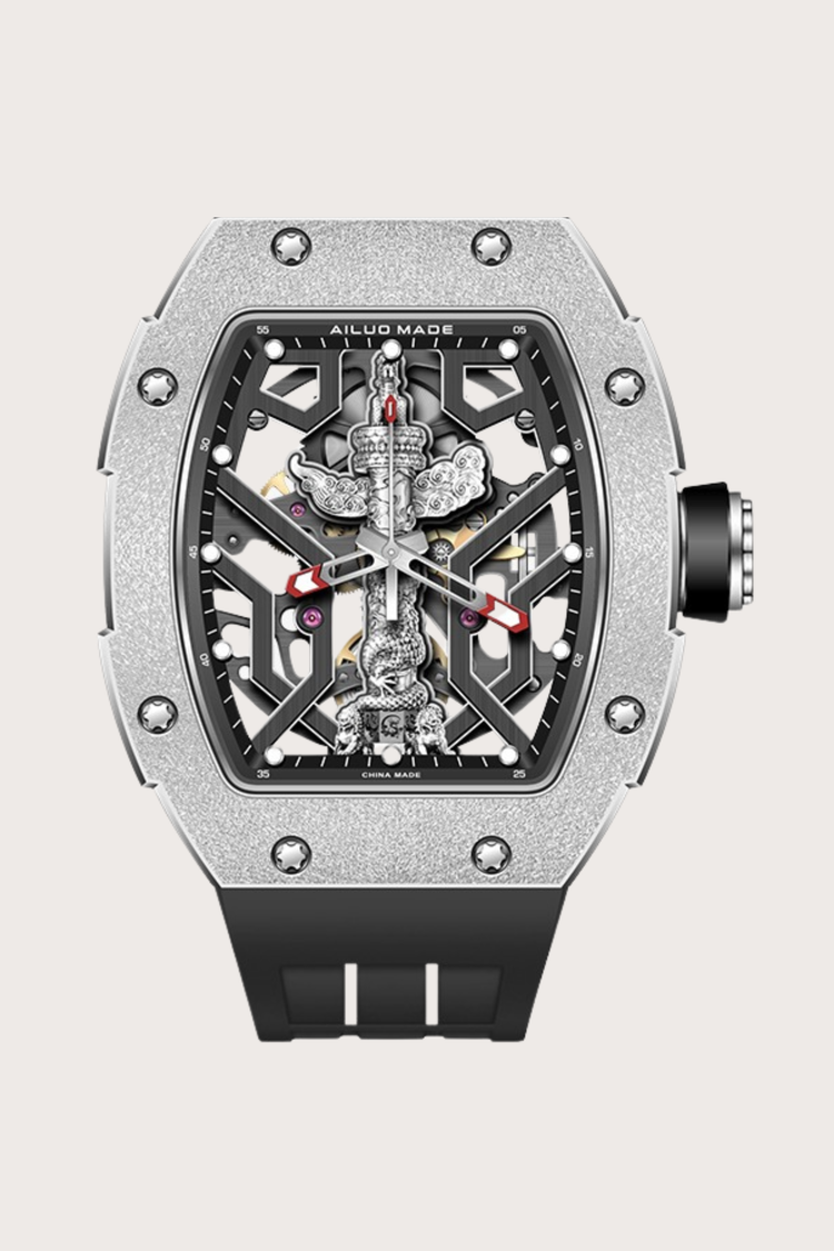 Ailuo Made 6629 Series Frosted Gold Craft Luminous Automatic White Mechanical Men's Watch