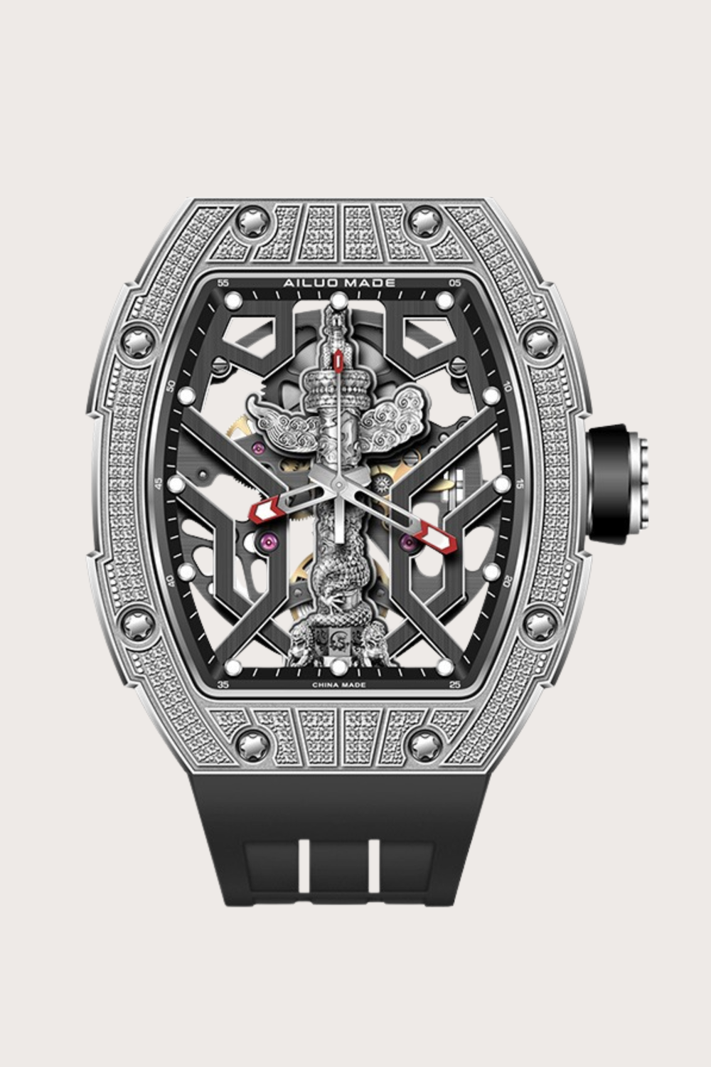 Ailuo Made 6629 Series Fashion Trend Full Hollow Automatic Silver Mechanical Men's Watch