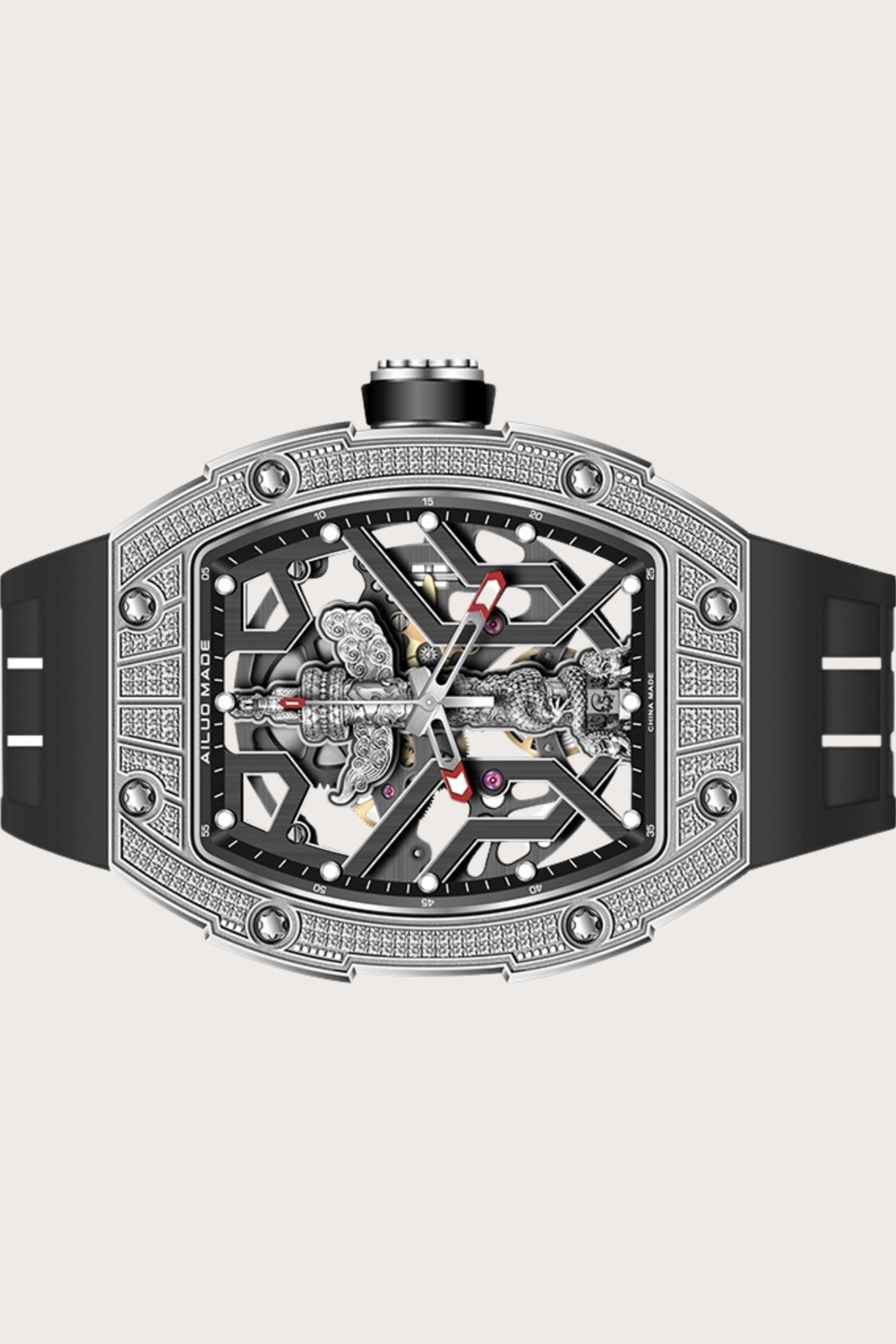 Ailuo Made 6629 Series Fashion Trend Full Hollow Automatic Silver Mechanical Men's Watch