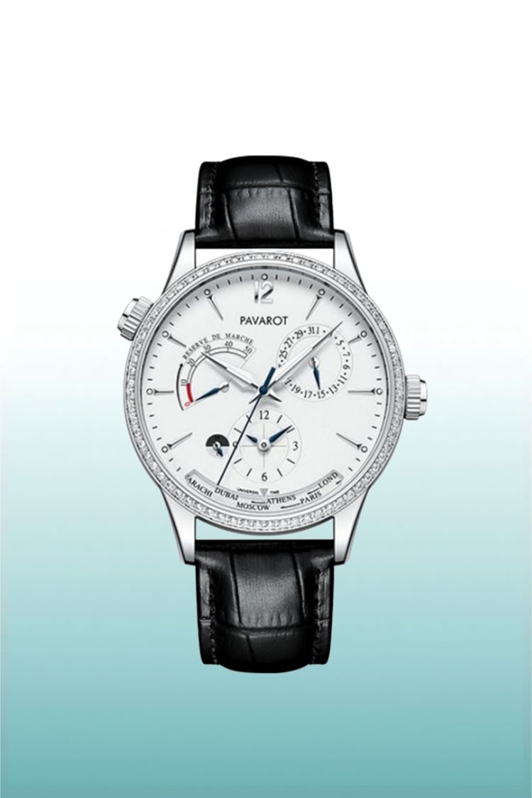 Elite Silver World-Time Multi-Function Watch